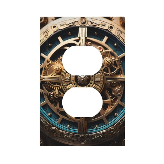 Steampunk Clockwork Wheels Art Light Switch Cover Decorator Duplex Wall Plate 1-Gang Receptacle Outlet Decor