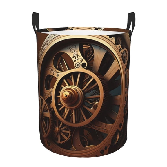 Steampunk Clockwork Wheels Foldable Laundry Hamper with Handle Storage Basket for Clothes Toys & Organizing