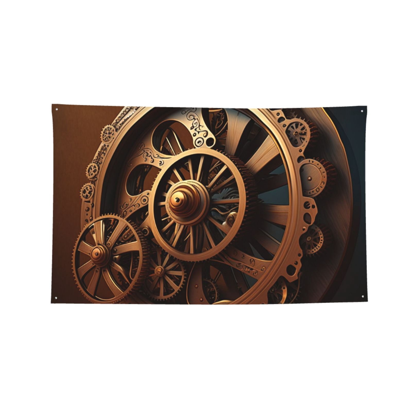 Steampunk Clockwork Wheels Four Hole Decorated Banner Flag for Garden Yard Home Decoration Indoor Outdoor 4x6 Ft