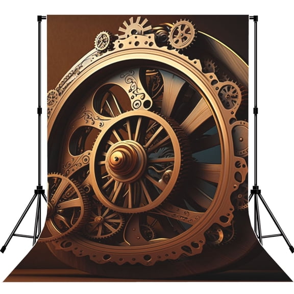 Steampunk Clockwork Wheels Photography Backdrop 5x7Ft Background for Photo Studio Video Recording Birthday Party Wedding Home Decor