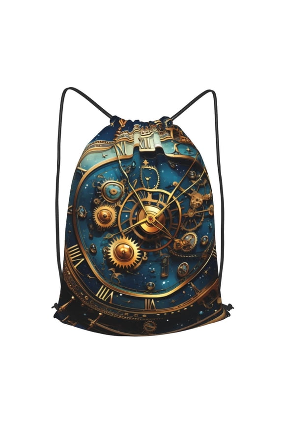 Steampunk Clockwork Wheels Starry Drawstring Backpack Gym String Bag Sports Sackpack Cinch Sack, Large