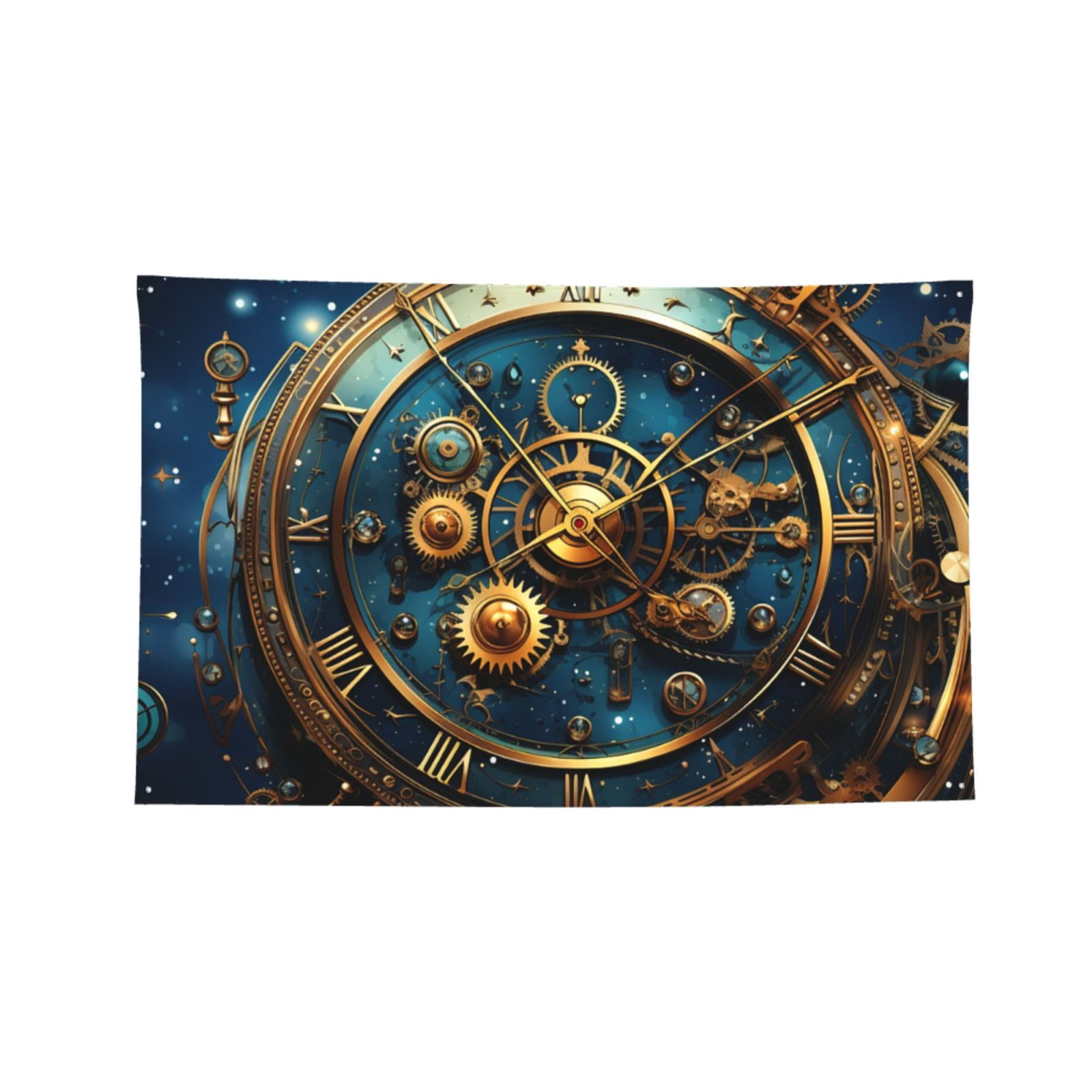 Steampunk Clockwork Wheels Starry Four Hole Decorated Banner Flag for Garden Yard Home Decoration Indoor Outdoor 4x6 Ft