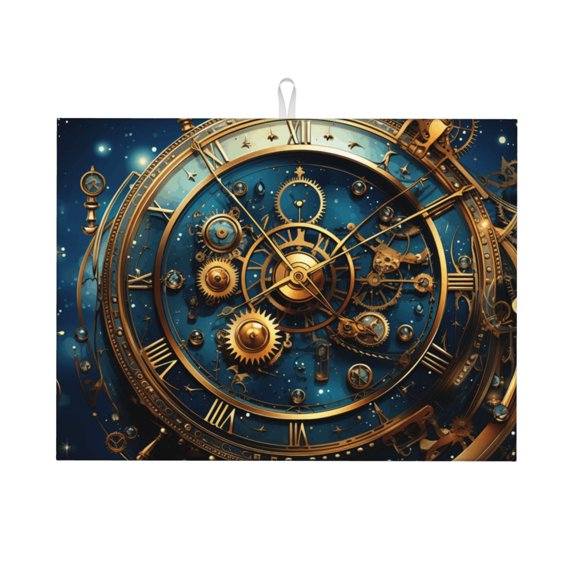 Steampunk Clockwork Wheels Starry Large Kitchen Drying Mat 18x24 Inch Ultra Absorbent Dish Drying Mats Foldable Countertop Protector