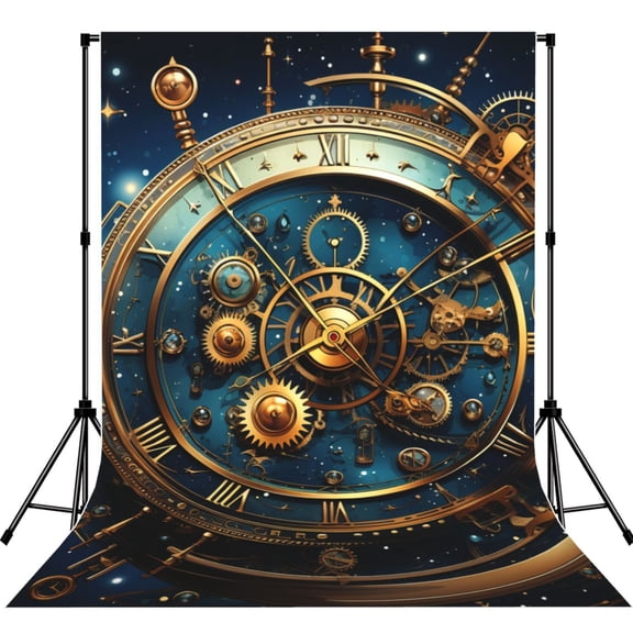 Steampunk Clockwork Wheels Starry Photography Backdrop 5x7Ft Background for Photo Studio Video Recording Birthday Party Wedding Home Decor