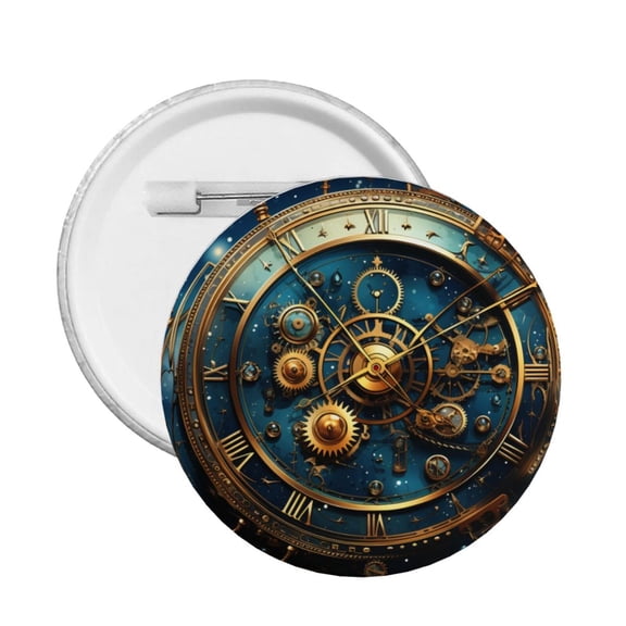 Steampunk Clockwork Wheels Starry Round Button Pin Badge 5PCS Pinback Buttons Lapel Pin for Jacket, Backpack, Hat, Party Favor, Gift