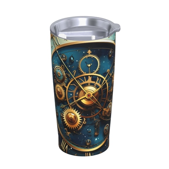 Steampunk Clockwork Wheels Starry Stainless Steel Tumbler with Lid and Straw 20oz Vacuum Insulated Travel Mug for Hot & Cold Drinks Coffee Wine Water Cup