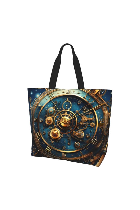 Steampunk Clockwork Wheels Starry Women Reusable Bag Large Shoulder Handbag Top Handle Purse Tote