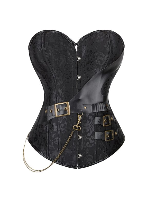 Steampunk Corset Bustier Top Pirate Retro Goth Punk Plus Size Costume Women Basques Black M