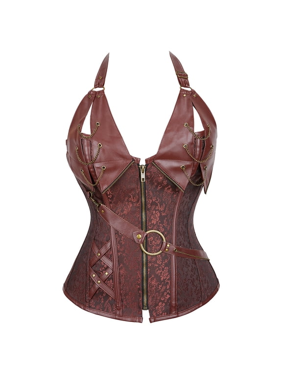 Steampunk Corset Bustier Top Retro Gothic Punk Plus Size Costume Women Basques Pirate Brown M