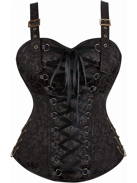 Steampunk Corset Tops for Women Bustier with Straps Pirate Costume Gothic Ladies Basques Black M