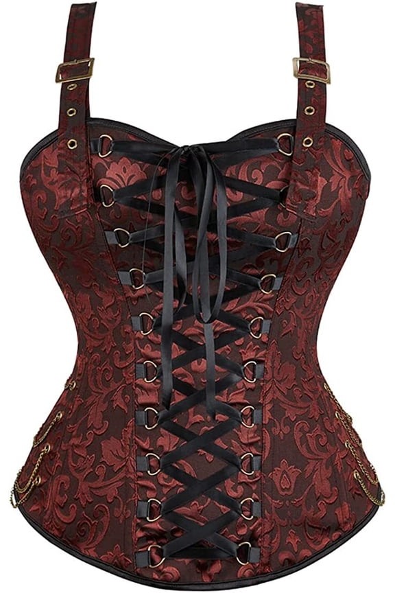 Steampunk Corset Tops for Women Bustier with Straps Pirate Costume Gothic Ladies Basques Halloween Brown 6XL