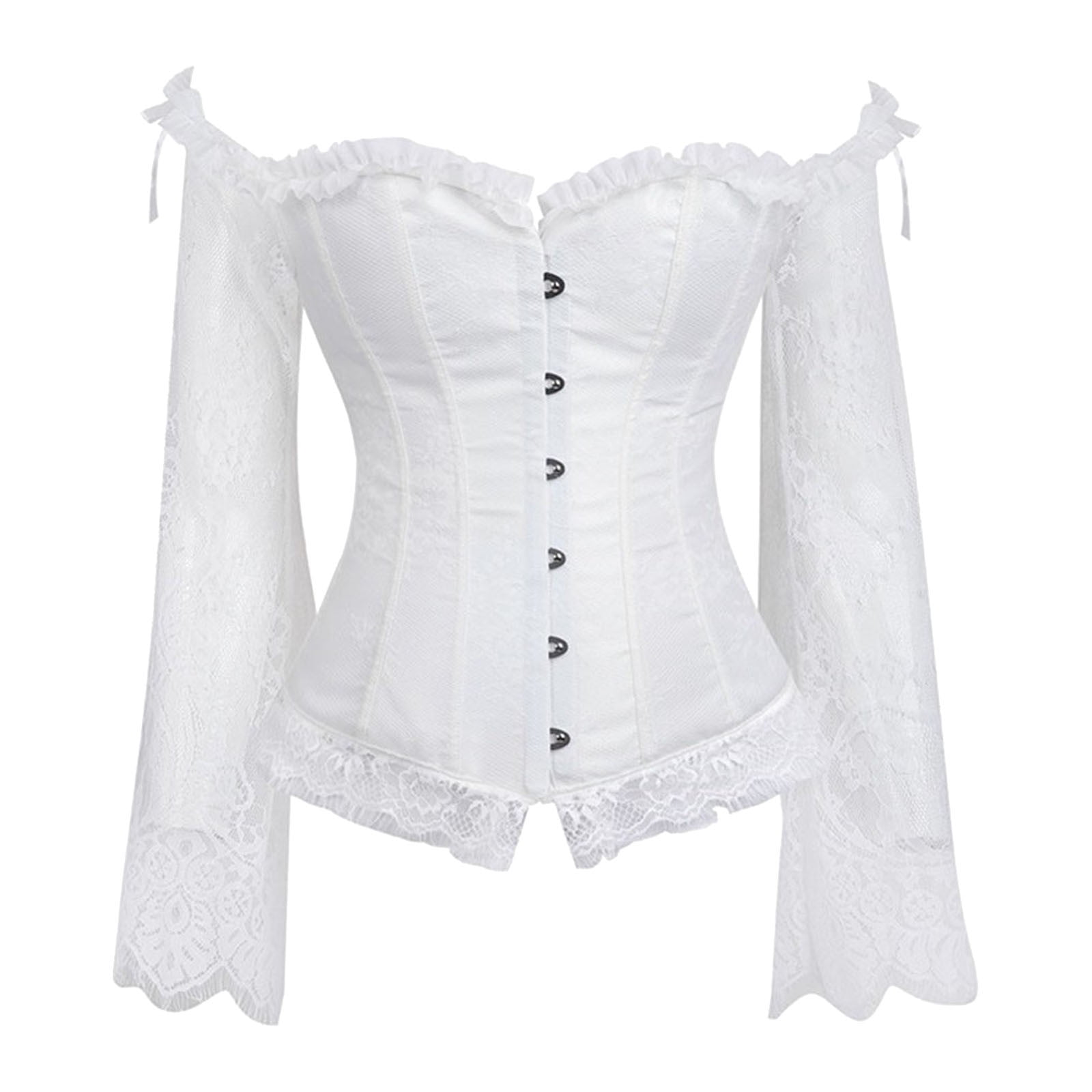Steampunk Corset Tops for Women Long Sleeves - Bustier Overbust Lace Up Bodice Off Shoulder Lace