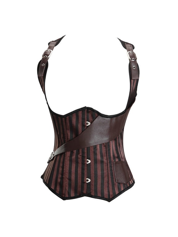 Steampunk Corsets for Women Clothing Basques Underbust Corsets Bustiers Leather Plus Size Top Brown 2XL