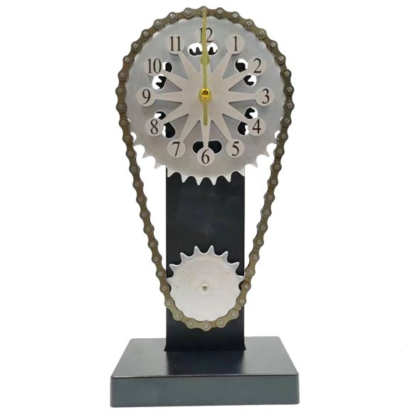 Steampunk Desk Clock, Industrial Metal Gear Wall Clock with Moving Chain, Vintage Table Clock for Home Decor, Office, Living Room, Bedroom, Unique Father's Day Gift