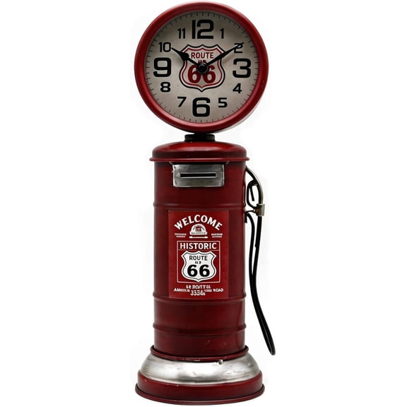 Steampunk Digital Clock,Decorative Clocks for Shelf,Route 66 Man Cave Decor,Desk Clock for Livingroom,Bedroom,Office,Garage,Battery Operated,Silent Non Ticking,Red