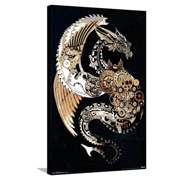 Steampunk Dragon Canvas Wall Poster, 22.375" x 34"