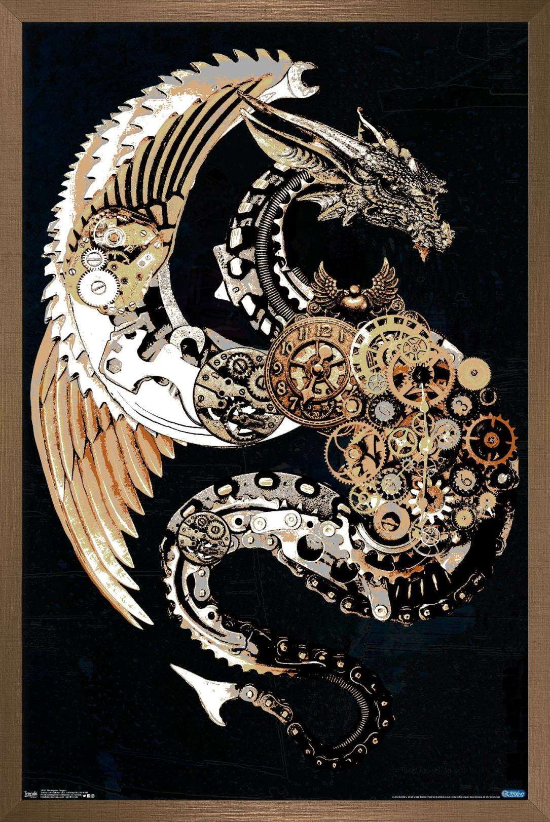 Steampunk Dragon Wall Poster, 22.375" x 34", Framed