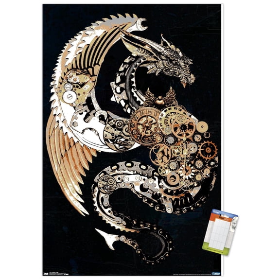 Steampunk Dragon Wall Poster, 22.375" x 34"