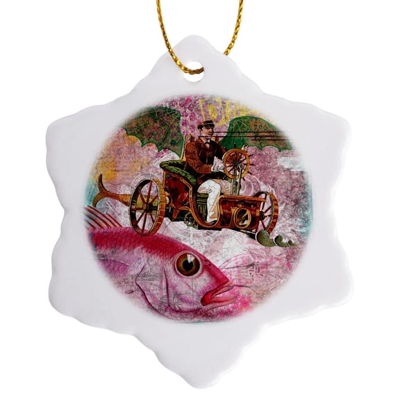 3drose, Steampunk Dream Digital Art by Angelandspot, 3 inch Snowflake Porcelain Ornament