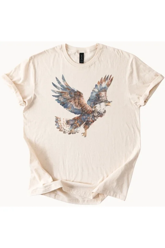Steampunk Eagle Graphic T Shirt With Gears And Top Hat Bald Eagle Design Size S-5Xl Heygategoo Tee