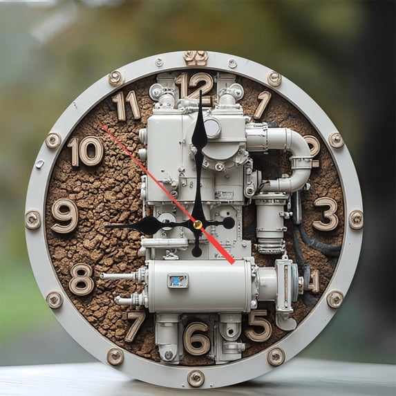 Steampunk Engine Clock Wall Decor 10-Inch Silent Wooden Wall Clock, Battery Operated (AA Batteries Not Included), Artistic Home Decor