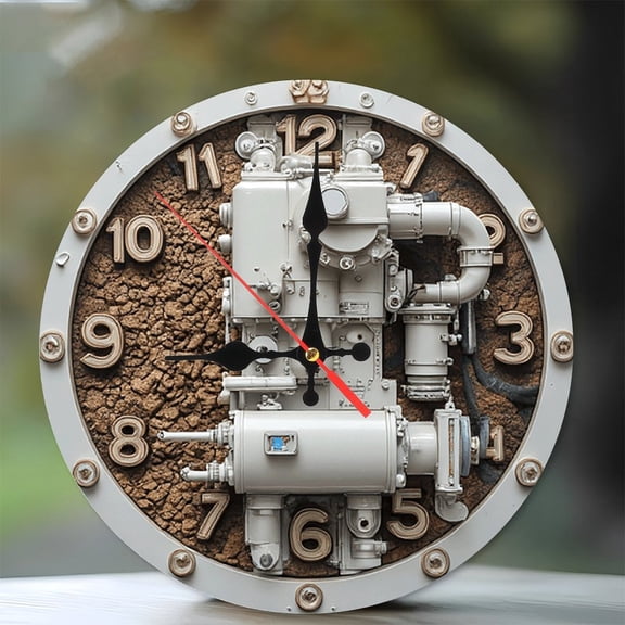 Steampunk Engine Clock Wall Decor 10-Inch Silent Wooden Wall Clock, Battery Operated (AA Batteries Not Included), Artistic Home Decor