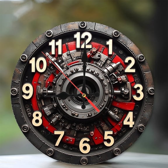Steampunk Engine Wall Clock Gear Clock Retro Clock 10-Inch Silent Wooden Wall Clock, Battery Operated (AA Batteries Not Included), Artistic Home Decor