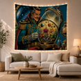 thumbnail image 1 of Steampunk Figure Beside a Terrarium Under a Galaxy, Mystical Vintage Art for Fantasy Fans, Curiosity Cabinet Decor, Housewarming Gift, Tapestry Wall Hanging for Study Room and Den, 1 of 7