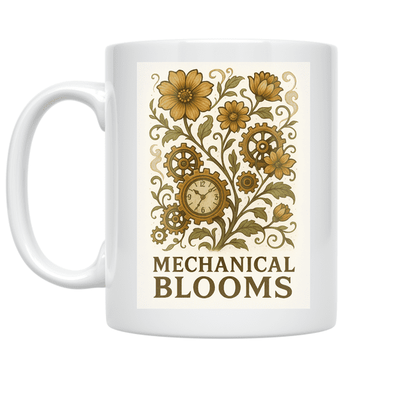 Steampunk Floral Garden Design - Nature Enthusiast - 11 oz Ceramic Coffee Mug