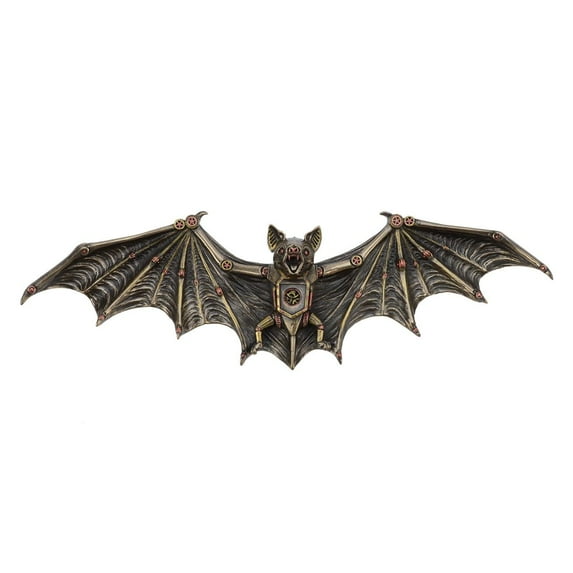 Steampunk Flying Bat Wall Plaque 13.75" L Cold Cast Bronze