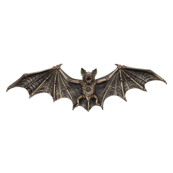 Steampunk Flying Bat Wall Plaque 13.75" L Cold Cast Bronze