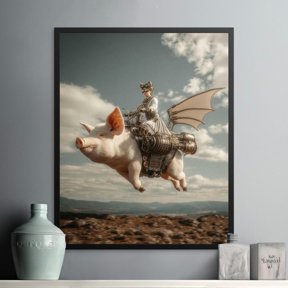 Steampunk Flying Pig Whimsical Fantasy Decorative Wall Art Poster , Poster Print Only