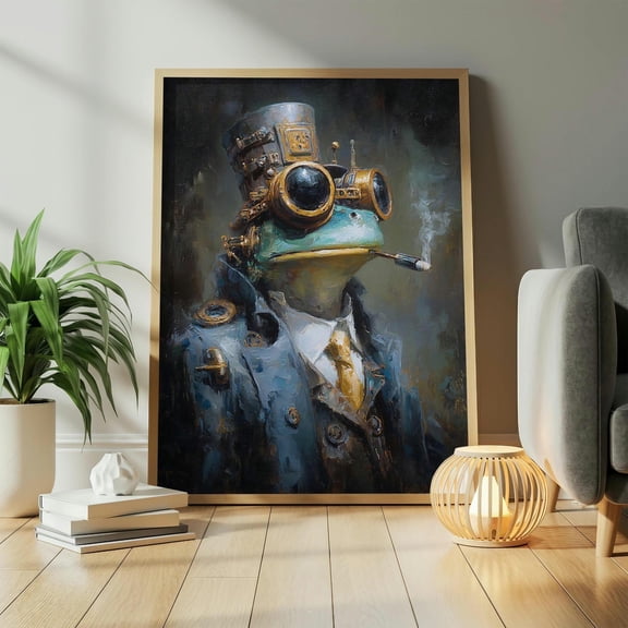 Steampunk Frog Art Print Victorian Animal Portrait Quirky Home Decor