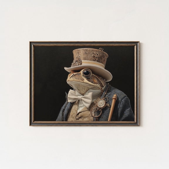 Steampunk Frog Portrait Print Victorian Gentleman Animal Art Elegant Home Decor Modern