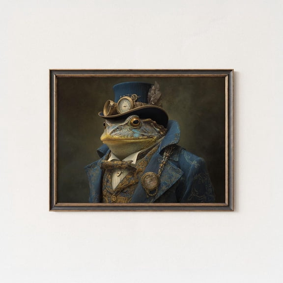 Steampunk Frog Portrait Print Victorian Gentleman Animal Wall Art Living Room Accent