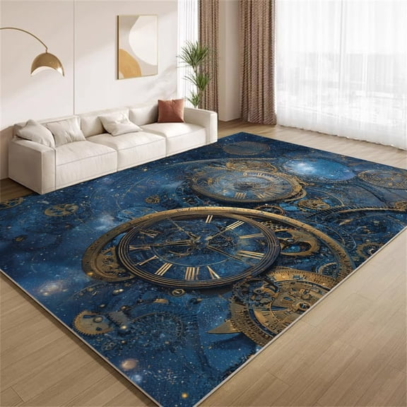 Steampunk Gear Area Rugs, Blue Industrial Mechanical Carpet, Washable Non Slip Low Pile Soft Rug for Bedroom Living Room Decor Mat 3ftx5ft