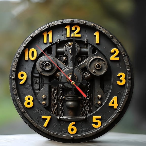 Steampunk Gear Clock Wall Clock Home Decor 10-Inch Silent Wooden Wall Clock, Battery Operated (AA Batteries Not Included), Artistic Home Decor