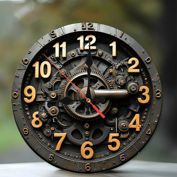 Steampunk Gear Clock Wall Decor 10-Inch Silent Wooden Wall Clock, Battery Operated (AA Batteries Not Included), Artistic Home Decor
