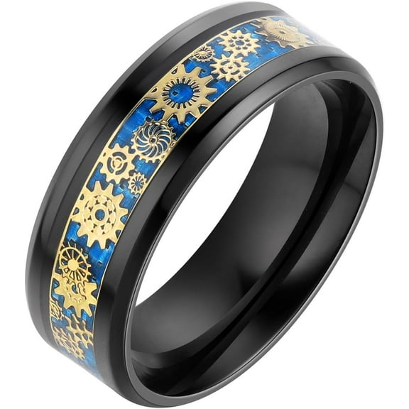 Steampunk Gear Wheel Ring - Titanium Stainless Steel Black Blue Gold Ring for Men Wedding Band for Men