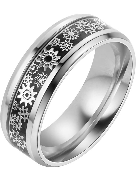 Steampunk Gear Wheel Ring Titanium Stainless Steel Black Blue Gold Ring for Men Wedding Band-silver-10