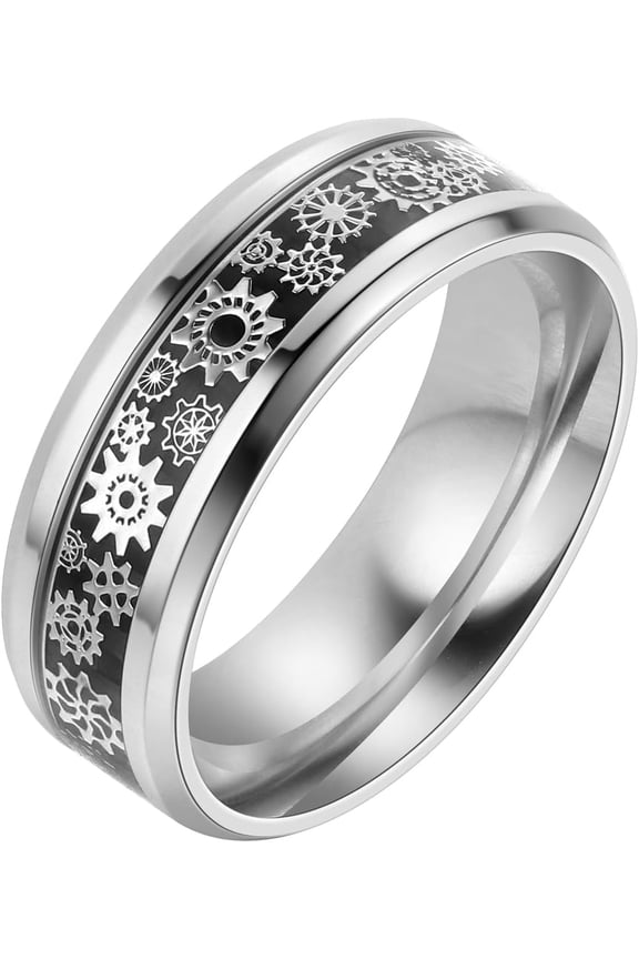 Steampunk Gear Wheel Ring Titanium Stainless Steel Black Blue Gold Ring for Men Wedding Band-silver-11