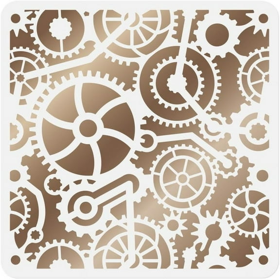 Steampunk Gears Craft Stencil for Drawing 11.8 x 11.8 Inch Reusable Plastic Gear Wheel Stencil for Painting on Wood Wall Fabric DIY Home Decor Stencils