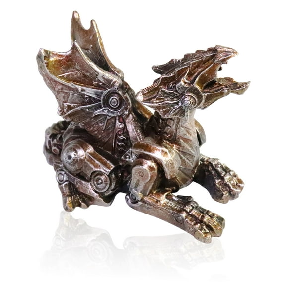 Steampunk Gears Kneeling Dragon Figurine 3" by 3-1/2" - Meticulous Detail
