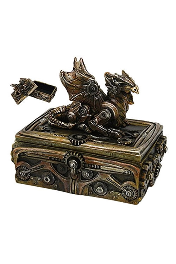 Steampunk Gears and Metal Dragon Jewelry Trinket Box Mythical Fantasy Decoration