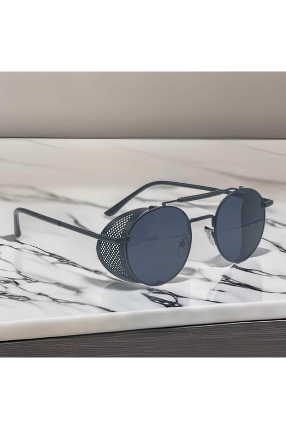 Steampunk Goggles Glasses Round Sunglasses Emo Retro All black