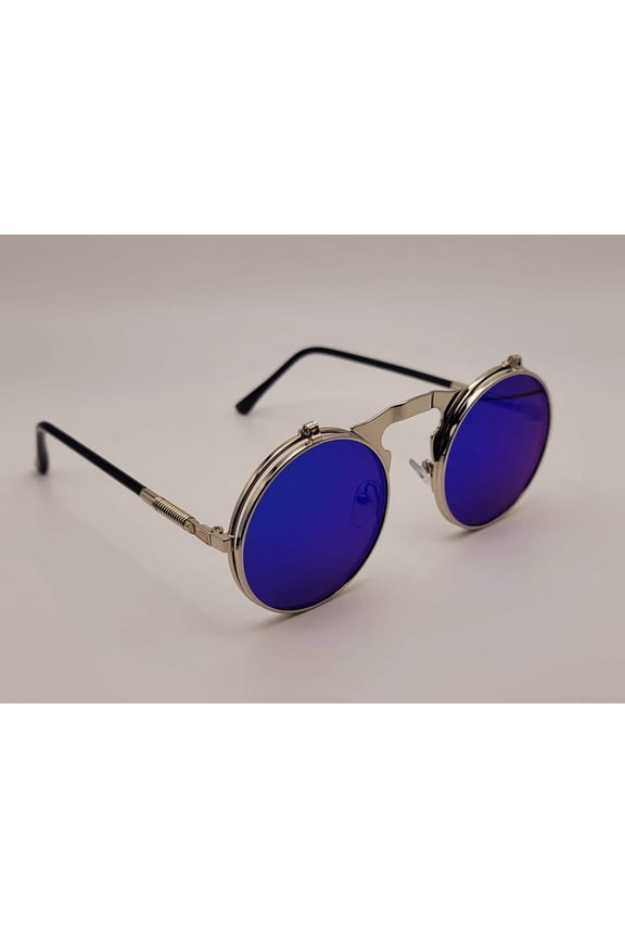 Steampunk Goggles Glasses Round Sunglasses Emo Retro Vintage Flip Up Blue