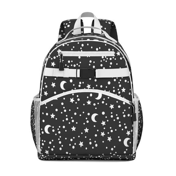Steampunk Goth Students Backpack with Ethereal Lunar Eclipse and Celestial Star Print, Dark Mystical Astral Design, Adjustable Straps and Padded Shoulders