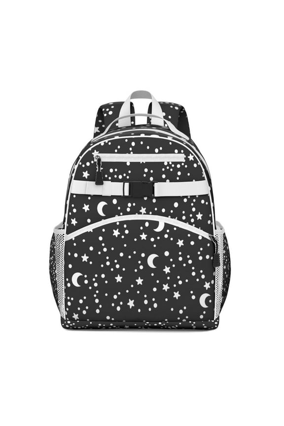 Steampunk Goth Students Backpack with Ethereal Lunar Eclipse and Celestial Star Print, Dark Mystical Astral Design, Adjustable Straps and Padded Shoulders