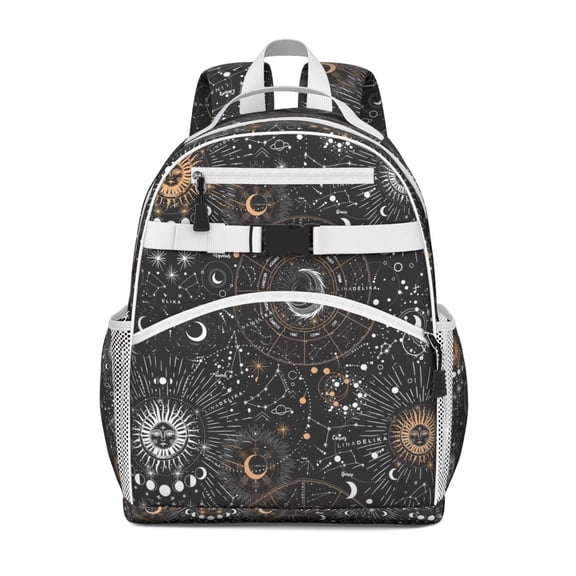 Steampunk Goth Students Backpack with Mystical Night Sky and Ethereal Lunar Print, Cosmic Astronomical Design, Perfect for Back to School and Daily Use