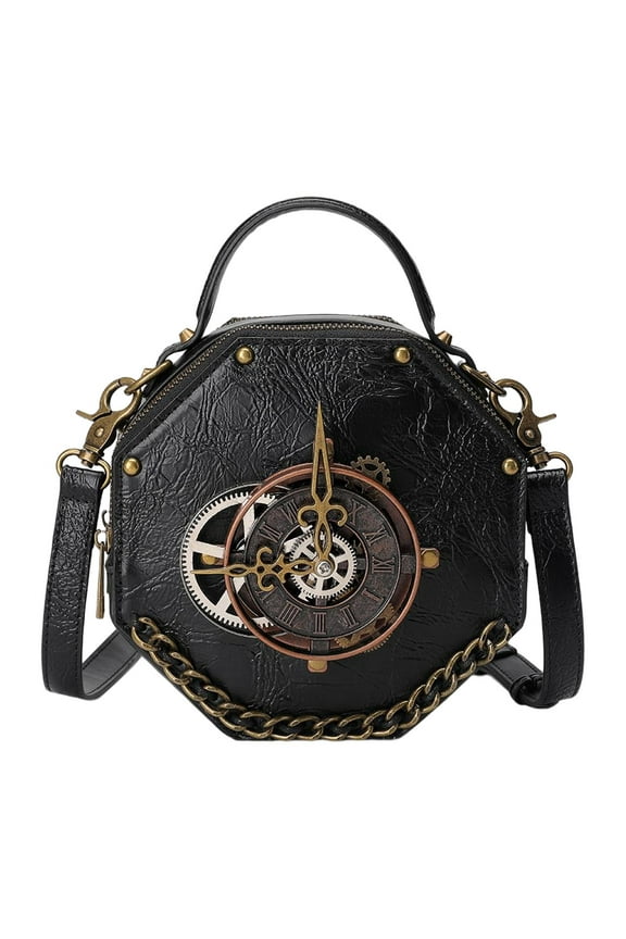 Steampunk Gothic Bag Clock Purse Handbag Retro Satchel PU Leather Shoulder Bag Costume for Women Girls Lady